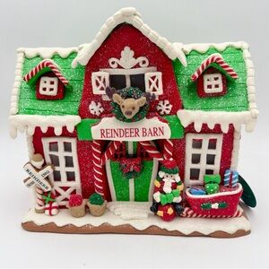 Trimsetter LED Lighted Reindeer Barn gingerbread house figurine